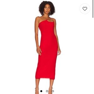 NWT AFRM Analena Asymmetrical Midi Dress in Fiery Red - Size M